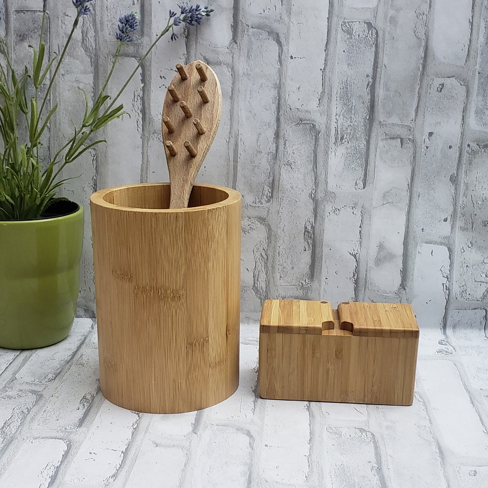 Core Bamboo Salt Box / Spice Cellar +  CORE Bamboo Utensil Holder